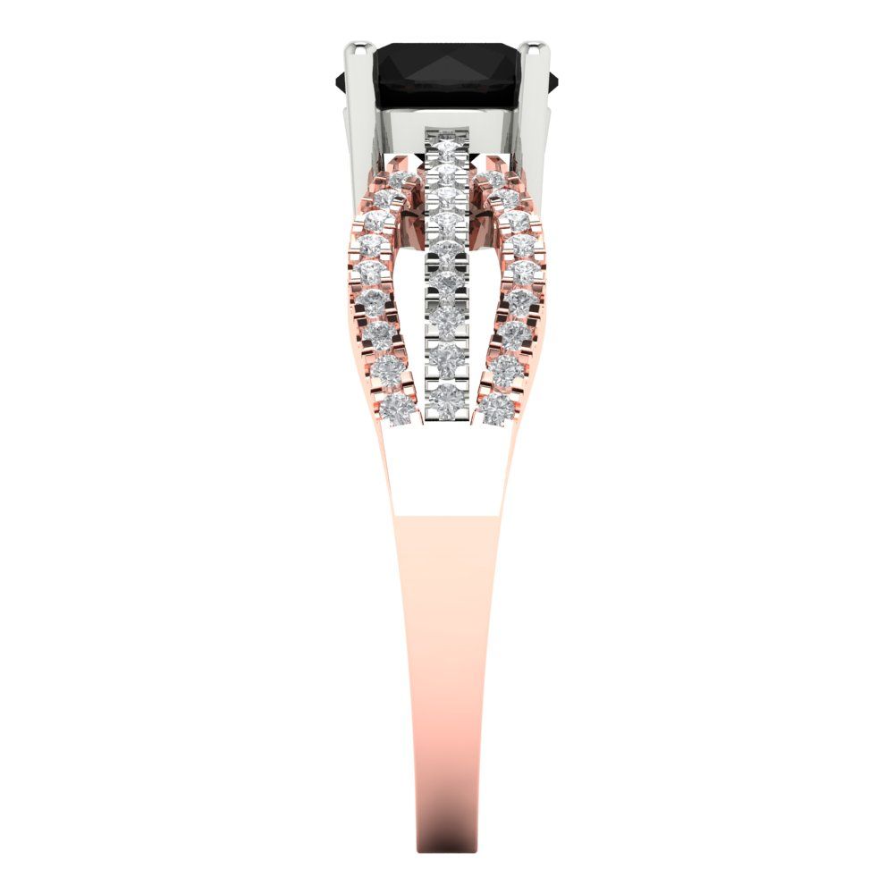 1.27 cttw Natural Onyx Solitaire with Zirconia Simulated Diamond Accents Engagement Ring - Solid White/Rose Gold (VVS1, Round Cut,6.5mm)