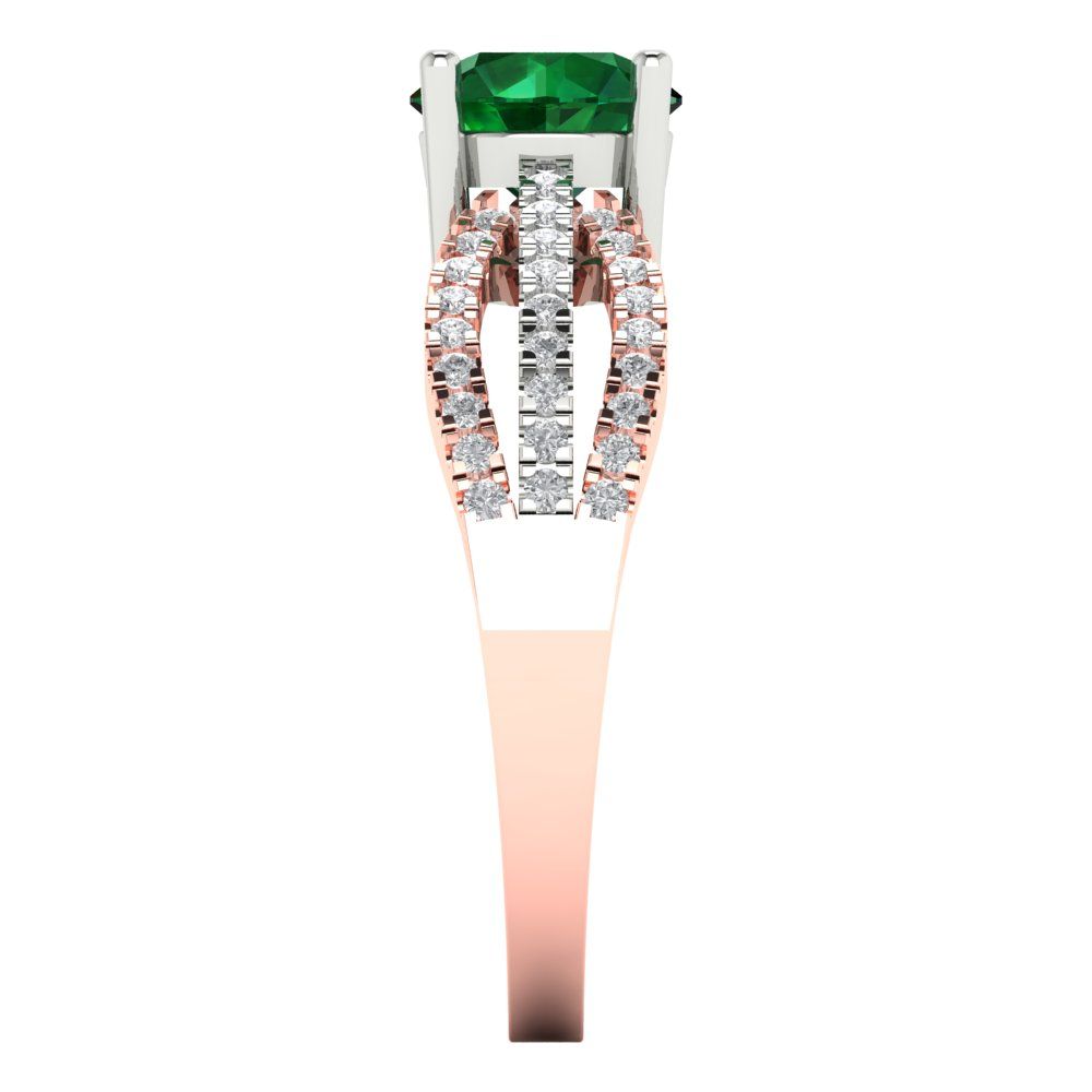 1.27 cttw Simulated Emerald Solitaire with Zirconia Simulated Diamond Accents Engagement Ring - Solid White/Rose Gold (VVS1, Round Cut,6.5mm)