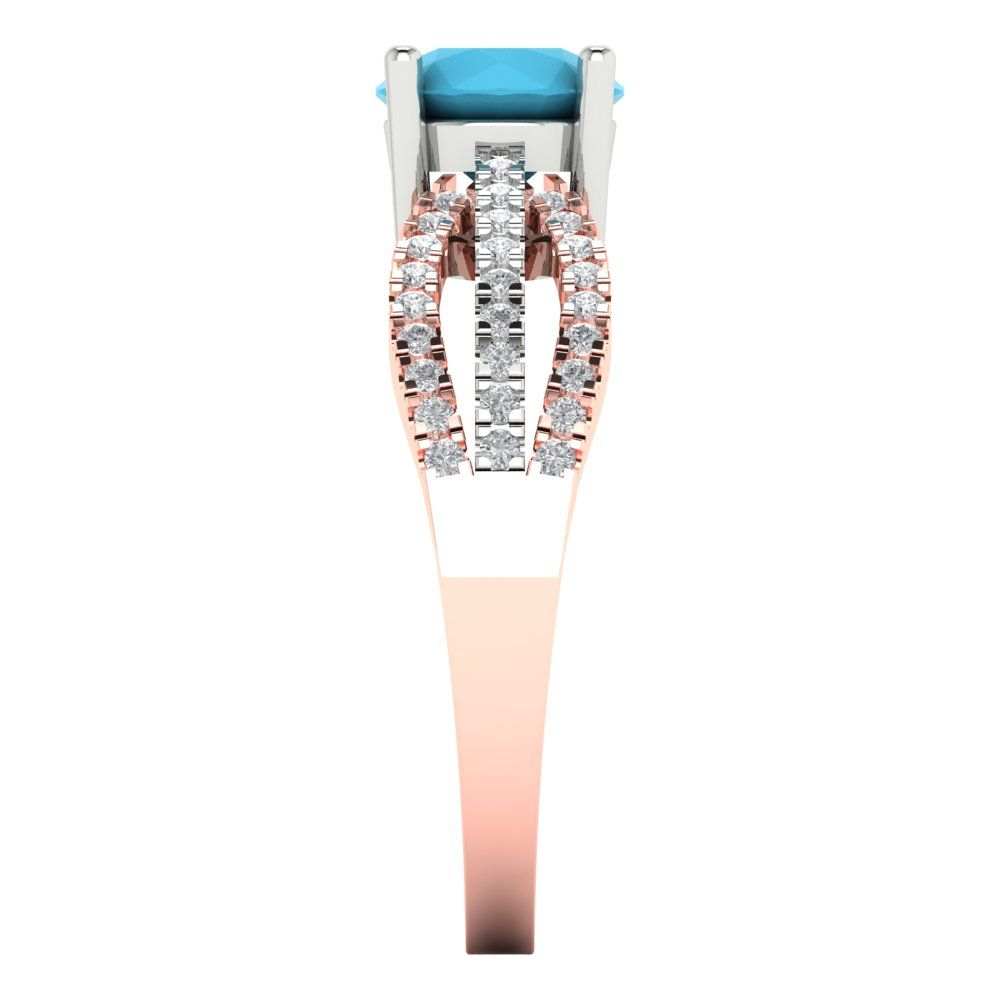 1.27 cttw Simulated Turquoise Solitaire with Zirconia Simulated Diamond Accents Engagement Ring - Solid White/Rose Gold (VVS1, Round Cut,6.5mm)