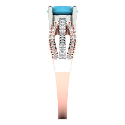 1.27 cttw Simulated Turquoise Solitaire with Zirconia Simulated Diamond Accents Engagement Ring - Solid White/Rose Gold (VVS1, Round Cut,6.5mm)