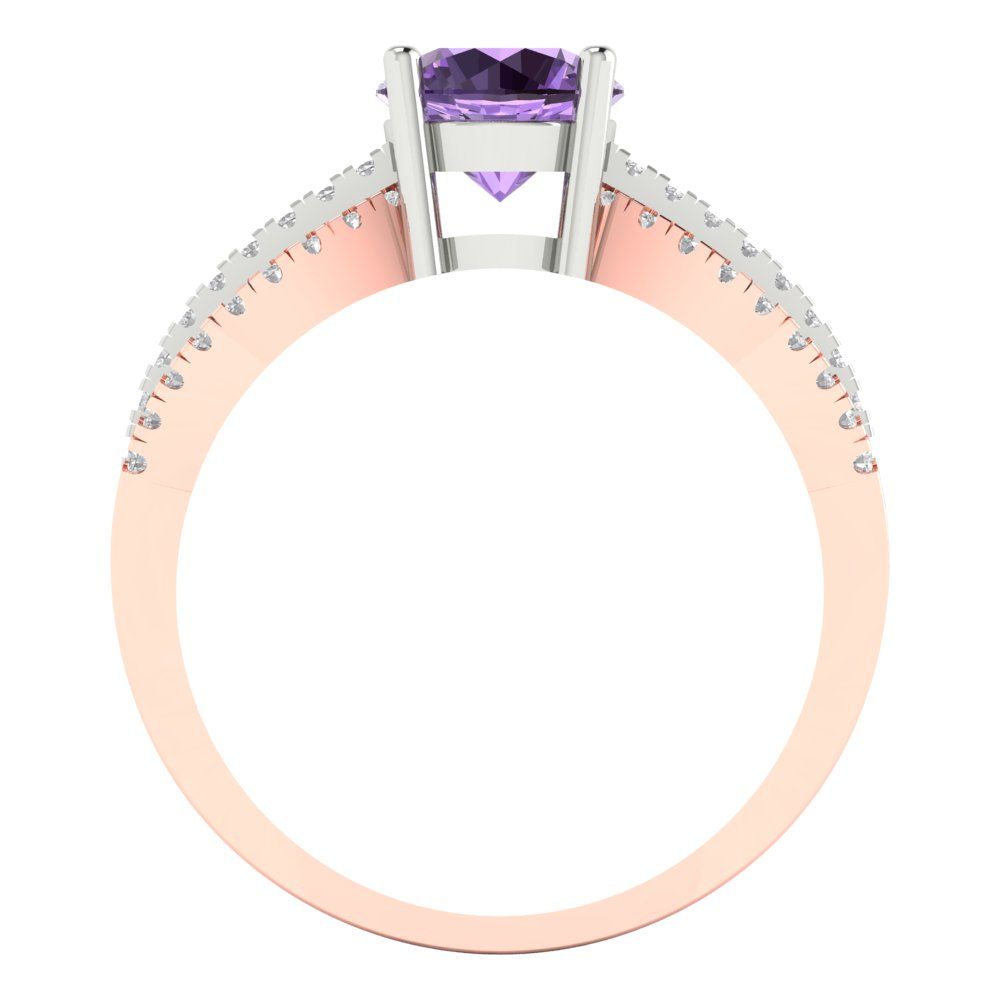 1.27 cttw Simulated Alexandrite Solitaire with Zirconia Simulated Diamond Accents Engagement Ring - Solid White/Rose Gold (VVS1, Round Cut,6.5mm)