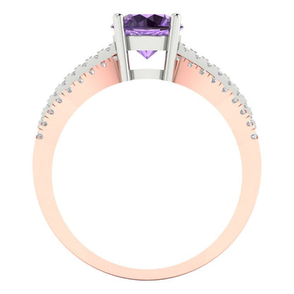 1.27 cttw Simulated Alexandrite Solitaire with Zirconia Simulated Diamond Accents Engagement Ring - Solid White/Rose Gold (VVS1, Round Cut,6.5mm)