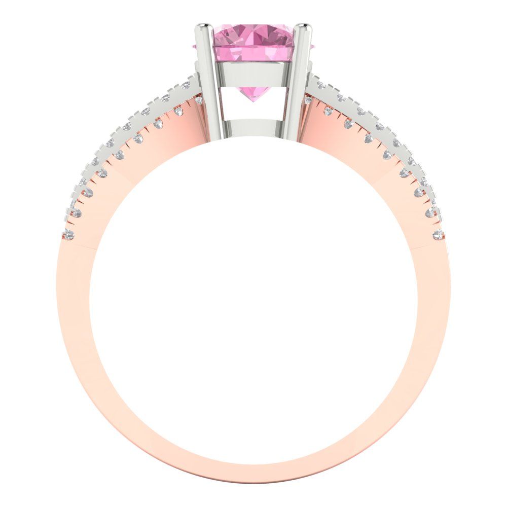 1.27 cttw Zirconia Simulated Pink Diamond Solitaire with Zirconia Simulated Diamond Accents Engagement Ring - Solid White/Rose Gold (VVS1, Round Cut,6.5mm)