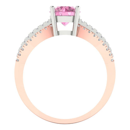1.27 cttw Zirconia Simulated Pink Diamond Solitaire with Zirconia Simulated Diamond Accents Engagement Ring - Solid White/Rose Gold (VVS1, Round Cut,6.5mm)