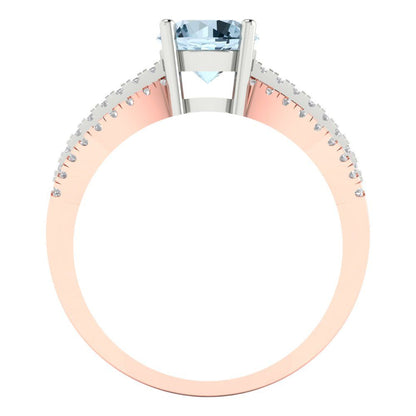1.27 cttw Natural Aquamarine Solitaire with Zirconia Simulated Diamond Accents Engagement Ring - Solid White/Rose Gold (VVS1, Round Cut,6.5mm)