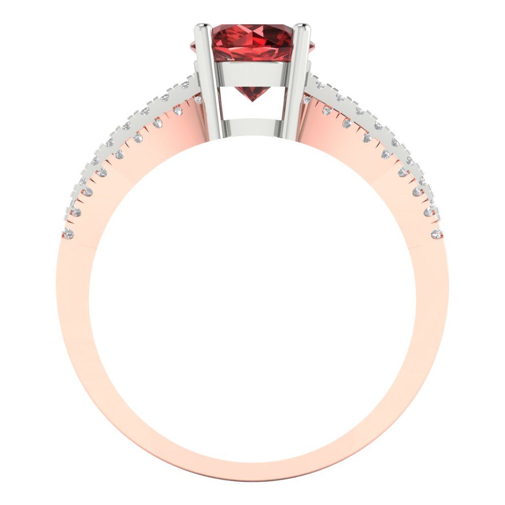1.27 cttw Natural Garnet Solitaire with Zirconia Simulated Diamond Accents Engagement Ring - Solid White/Rose Gold (VVS1, Round Cut,6.5mm)