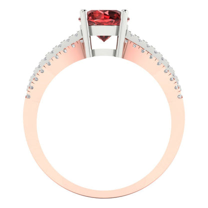 1.27 cttw Natural Garnet Solitaire with Zirconia Simulated Diamond Accents Engagement Ring - Solid White/Rose Gold (VVS1, Round Cut,6.5mm)