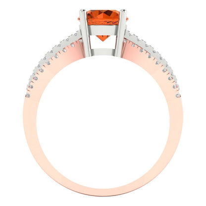 1.27 cttw Simulated Pink Tourmaline Solitaire with Zirconia Simulated Diamond Accents Engagement Ring - Solid White/Rose Gold (VVS1, Round Cut,6.5mm)