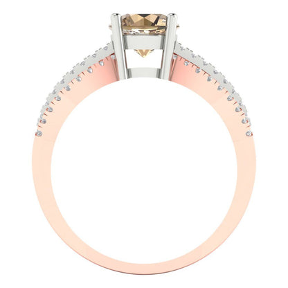 1.27 cttw Yellow Moissanite Solitaire with Zirconia Simulated Diamond Accents Engagement Ring - Solid White/Rose Gold (VVS1, Round Cut,6.5mm)