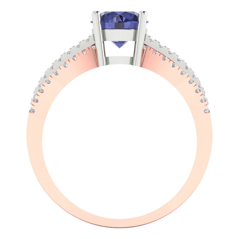 1.27 cttw Simulated Tanzanite Solitaire with Zirconia Simulated Diamond Accents Engagement Ring - Solid White/Rose Gold (VVS1, Round Cut,6.5mm)
