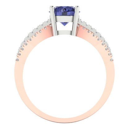 1.27 cttw Simulated Tanzanite Solitaire with Zirconia Simulated Diamond Accents Engagement Ring - Solid White/Rose Gold (VVS1, Round Cut,6.5mm)