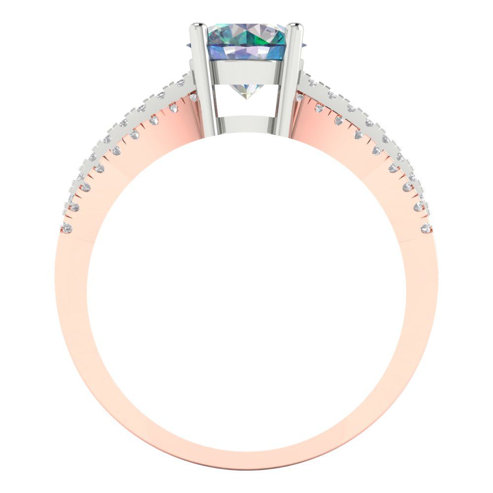 1.27 cttw Blue Moissanite Solitaire with Zirconia Simulated Diamond Accents Engagement Ring - Solid White/Rose Gold (VVS1, Round Cut,6.5mm)
