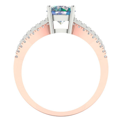 1.27 cttw Blue Moissanite Solitaire with Zirconia Simulated Diamond Accents Engagement Ring - Solid White/Rose Gold (VVS1, Round Cut,6.5mm)