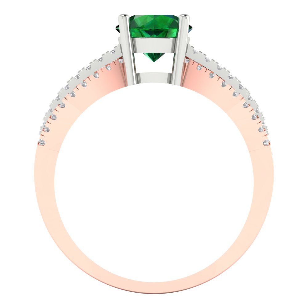 1.27 cttw Simulated Emerald Solitaire with Zirconia Simulated Diamond Accents Engagement Ring - Solid White/Rose Gold (VVS1, Round Cut,6.5mm)