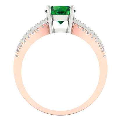 1.27 cttw Simulated Emerald Solitaire with Zirconia Simulated Diamond Accents Engagement Ring - Solid White/Rose Gold (VVS1, Round Cut,6.5mm)