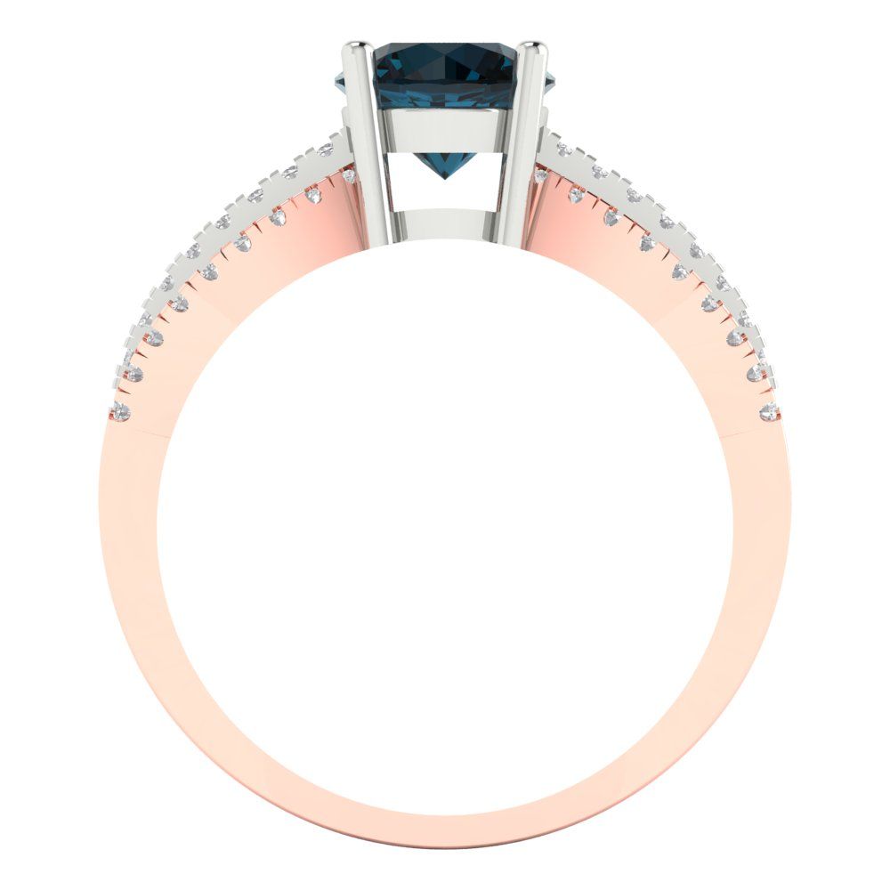 1.27 cttw Natural London Blue Topaz Solitaire with Zirconia Simulated Diamond Accents Engagement Ring - Solid Gold (Round Cut,6.5mm)