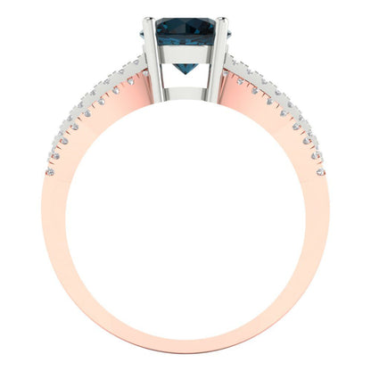 1.27 cttw Natural London Blue Topaz Solitaire with Zirconia Simulated Diamond Accents Engagement Ring - Solid Gold (Round Cut,6.5mm)