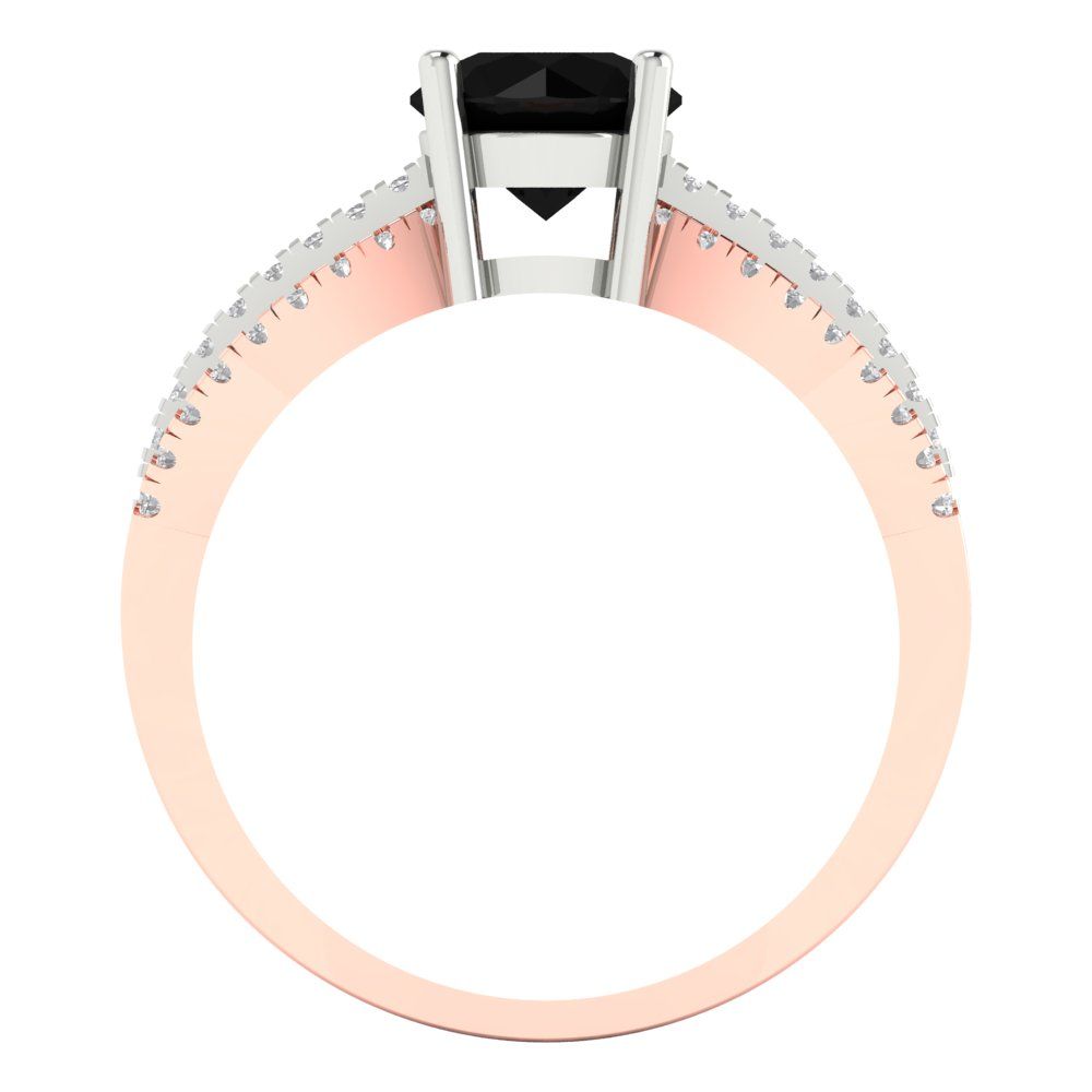 1.27 cttw Natural Onyx Solitaire with Zirconia Simulated Diamond Accents Engagement Ring - Solid White/Rose Gold (VVS1, Round Cut,6.5mm)