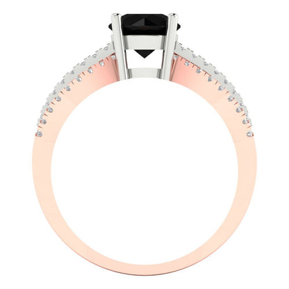 1.27 cttw Natural Onyx Solitaire with Zirconia Simulated Diamond Accents Engagement Ring - Solid White/Rose Gold (VVS1, Round Cut,6.5mm)