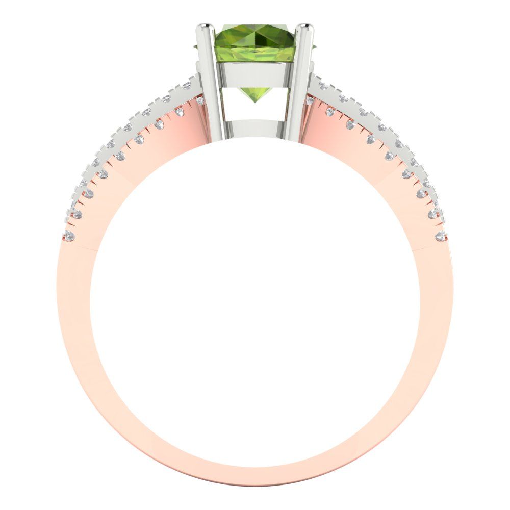 1.27 cttw Natural Peridot Solitaire with Zirconia Simulated Diamond Accents Engagement Ring - Solid Gold (Round Cut,6.5mm)
