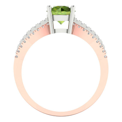 1.27 cttw Natural Peridot Solitaire with Zirconia Simulated Diamond Accents Engagement Ring - Solid Gold (Round Cut,6.5mm)