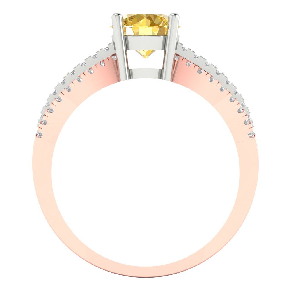 1.27 cttw Zirconia Simulated Yellow Diamond Solitaire with Zirconia Simulated Diamond Accents Engagement Ring - Solid Gold (VVS1, Round Cut,6.5mm)