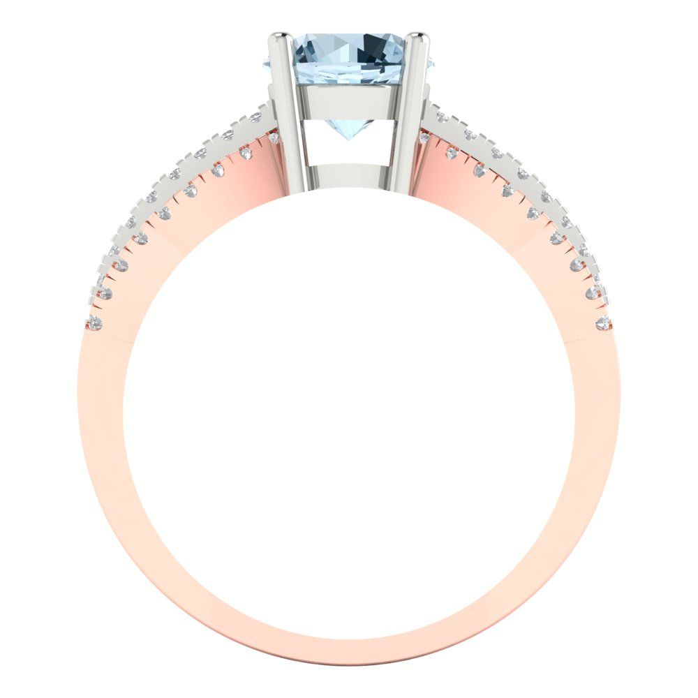 1.27 cttw Natural Sky Blue Topaz Solitaire with Zirconia Simulated Diamond Accents Engagement Ring - Solid White/Rose Gold (VVS1, Round Cut,6.5mm)