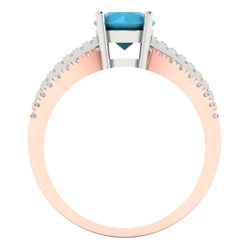 1.27 cttw Simulated Turquoise Solitaire with Zirconia Simulated Diamond Accents Engagement Ring - Solid White/Rose Gold (VVS1, Round Cut,6.5mm)