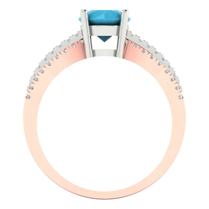 1.27 cttw Simulated Turquoise Solitaire with Zirconia Simulated Diamond Accents Engagement Ring - Solid White/Rose Gold (VVS1, Round Cut,6.5mm)