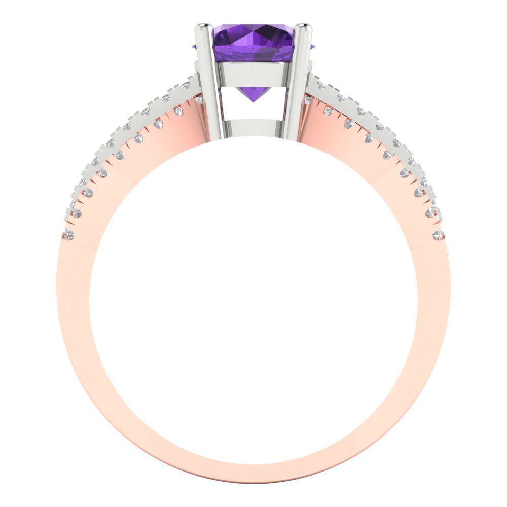 1.27 cttw Natural Amethyst Solitaire with Zirconia Simulated Diamond Accents Engagement Ring - Solid White/Rose Gold (VVS1, Round Cut,6.5mm)