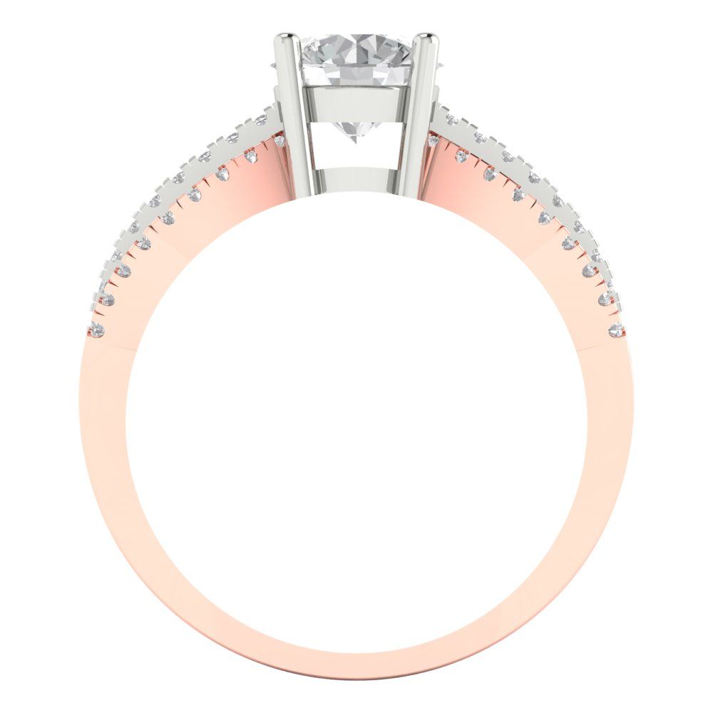 1.27 cttw Moissanite Solitaire with Zirconia Simulated Diamond Accents Engagement Ring - Solid White/Rose Gold (VVS1, Round Cut,6.5mm)