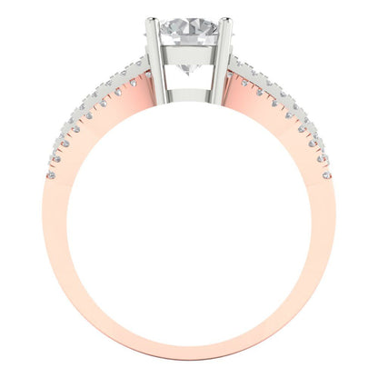 1.27 cttw Moissanite Solitaire with Zirconia Simulated Diamond Accents Engagement Ring - Solid White/Rose Gold (VVS1, Round Cut,6.5mm)