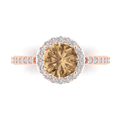 1.86 cttw Zirconia Simulated Champagne Diamond Hidden Halo Engagement Ring - Solid Gold (VVS1, Round Cut,7.5mm)