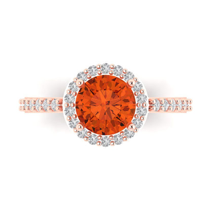 1.86 cttw Zirconia Simulated Red Diamond Hidden Halo Engagement Ring - Solid Gold (VVS1, Round Cut,7.5mm)