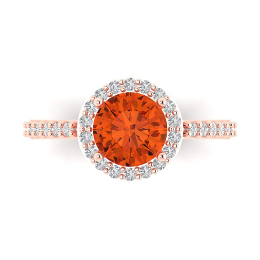1.86 cttw Zirconia Simulated Red Diamond Hidden Halo Engagement Ring - Solid Rose Gold (VVS1, Round Cut,7.5mm)