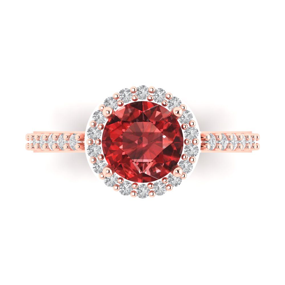 1.86 cttw Natural Garnet Hidden Halo Engagement Ring - Solid Gold (Round Cut,7.5mm)