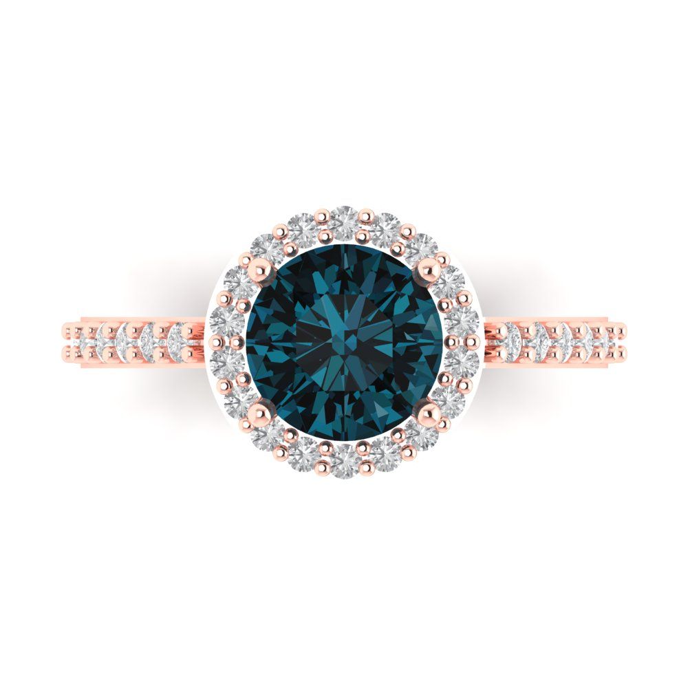 1.86 cttw Natural London Blue Topaz Hidden Halo Engagement Ring - Solid Gold (Round Cut,7.5mm)