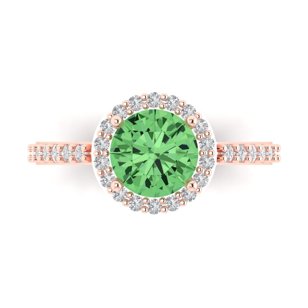 1.86 cttw Zirconia Simulated Green Diamond Hidden Halo Engagement Ring - Solid Gold (VVS1, Round Cut,7.5mm)