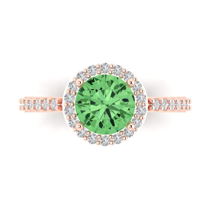 1.86 cttw Zirconia Simulated Green Diamond Hidden Halo Engagement Ring - Solid Gold (VVS1, Round Cut,7.5mm)