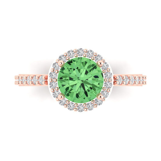 1.86 cttw Zirconia Simulated Green Diamond Hidden Halo Engagement Ring - Solid Rose Gold (VVS1, Round Cut,7.5mm)