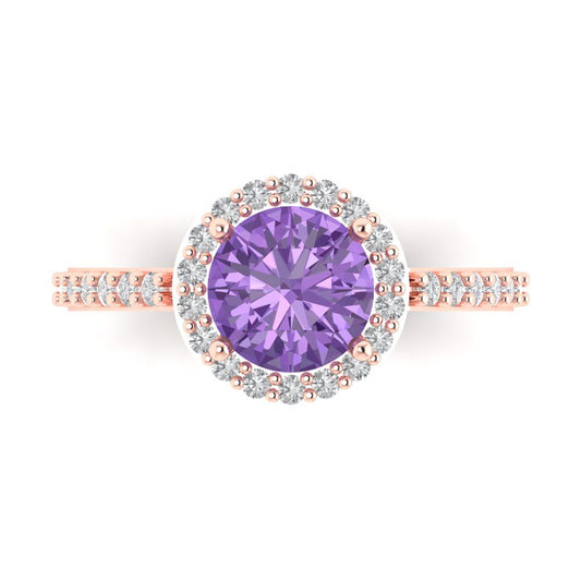 1.86 cttw Simulated Alexandrite Hidden Halo Engagement Ring - Solid Rose Gold (VVS1, Round Cut,7.5mm)