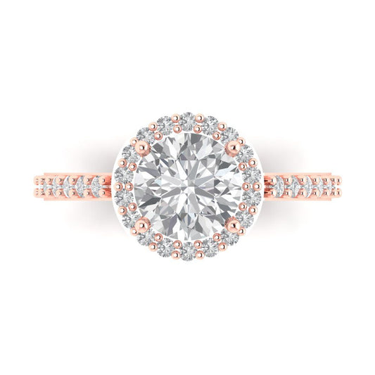 1.86 cttw White Sapphire Hidden Halo Engagement Ring - Solid Rose Gold (VVS1, Round Cut,7.5mm)