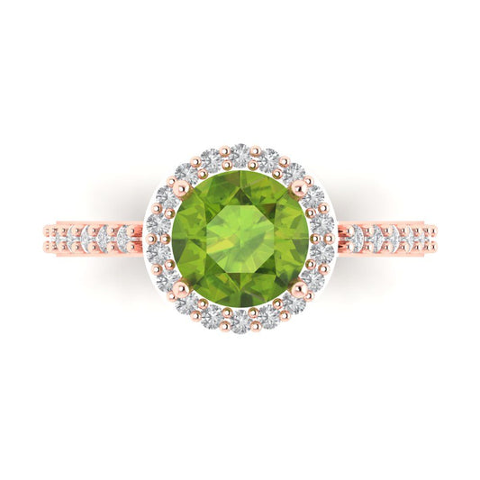 1.86 cttw Natural Peridot Hidden Halo Engagement Ring - Solid Rose Gold (VVS1, Round Cut,7.5mm)