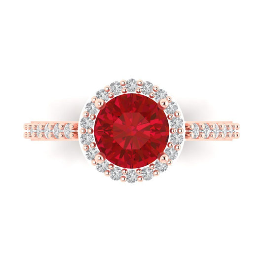 1.86 cttw Simulated Pink Tourmaline Hidden Halo Engagement Ring - Solid Rose Gold (VVS1, Round Cut,7.5mm)