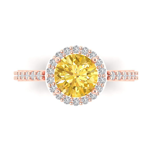 1.86 cttw Zirconia Simulated Yellow Diamond Hidden Halo Engagement Ring - Solid Rose Gold (VVS1, Round Cut,7.5mm)