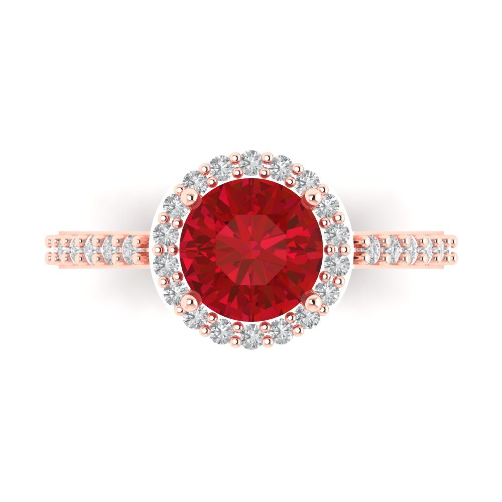 1.86 cttw Simulated Ruby Hidden Halo Engagement Ring - Solid Gold (Round Cut,7.5mm)