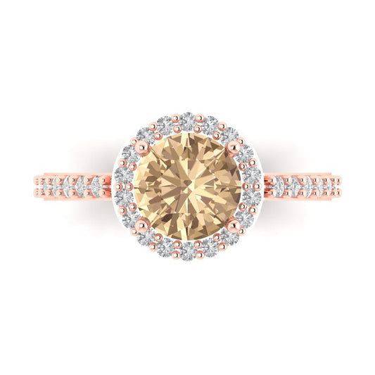 1.86 cttw Yellow Moissanite Hidden Halo Engagement Ring - Solid Rose Gold (VVS1, Round Cut,7.5mm)