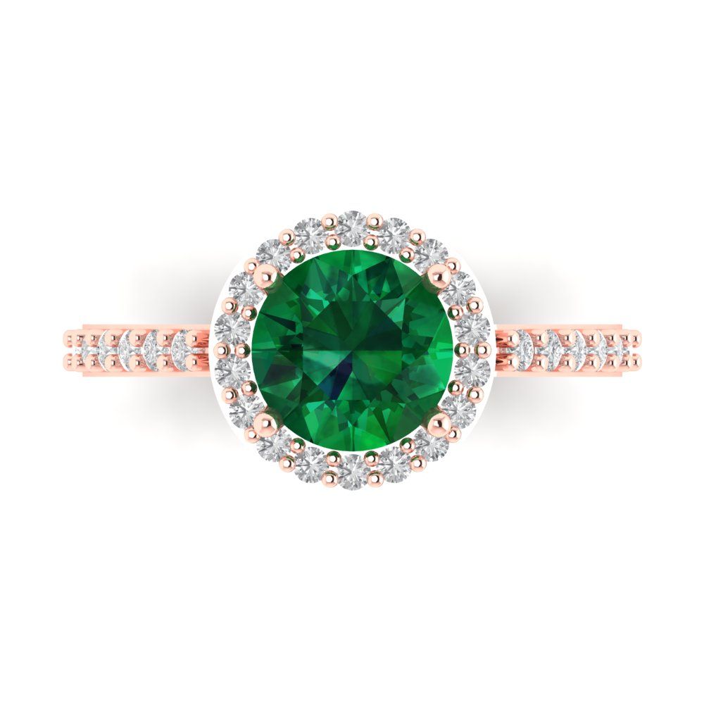 1.86 cttw Simulated Emerald Hidden Halo Engagement Ring - Solid Gold (Round Cut,7.5mm)