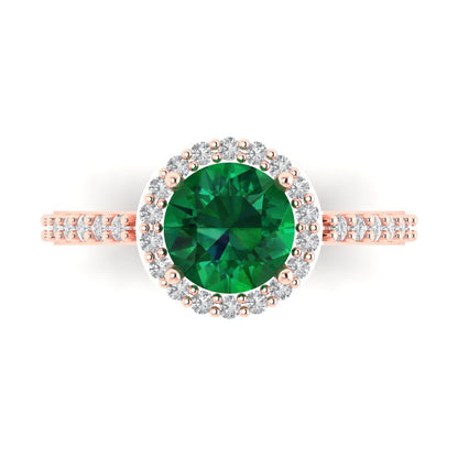 1.86 cttw Simulated Emerald Hidden Halo Engagement Ring - Solid Gold (Round Cut,7.5mm)