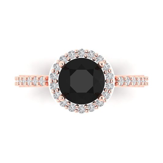 1.86 cttw Natural Onyx Hidden Halo Engagement Ring - Solid Rose Gold (VVS1, Round Cut,7.5mm)
